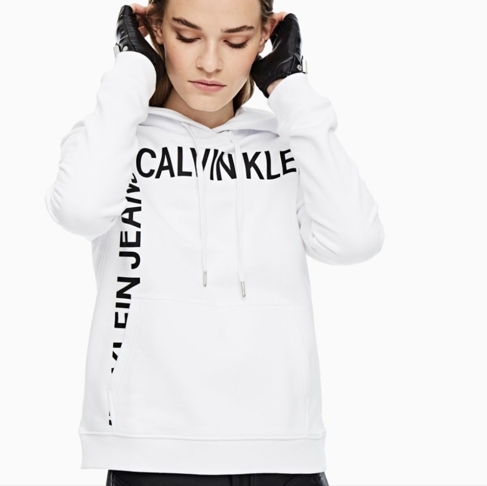 White Crop Hoodie Sweaatshirt Calvin Klein